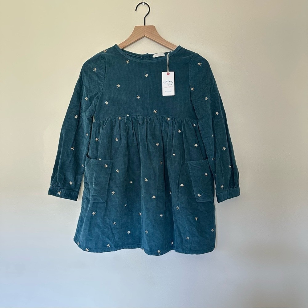 NWT FATFACE Kids Corduroy Size 10/11 Pocket Embroidered Metallic Star Dress‎